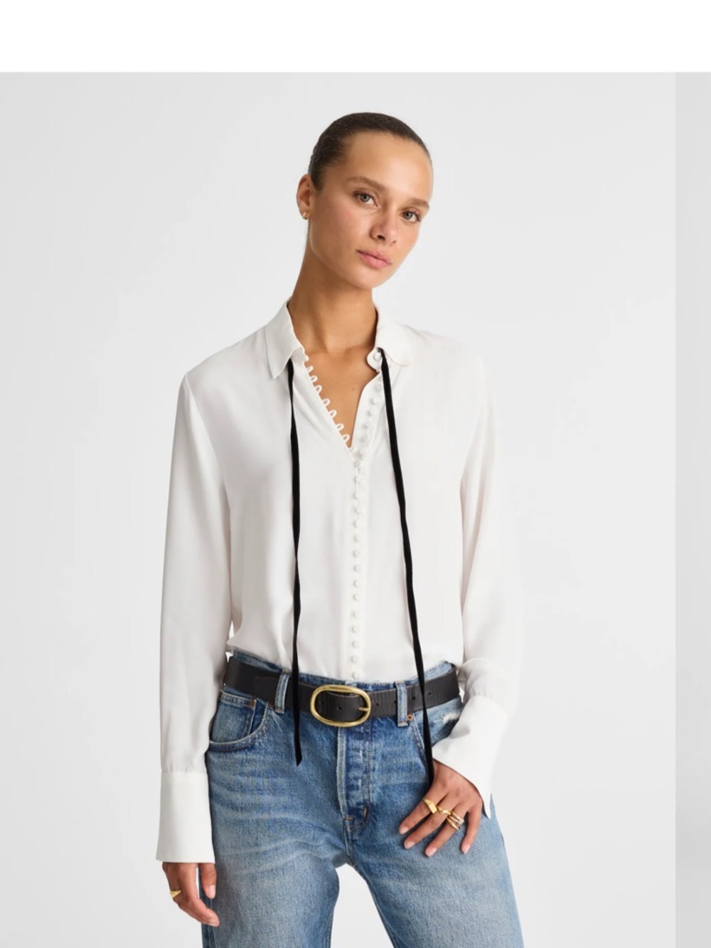 Madewell NWT neck tie Button up Blouse‎ winter white womens large